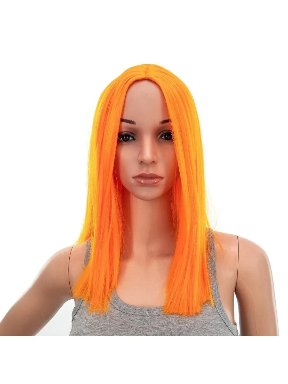 Women's 14 Inch Orange Yellow Wig Short Straight Middle Part Synthetic Heat